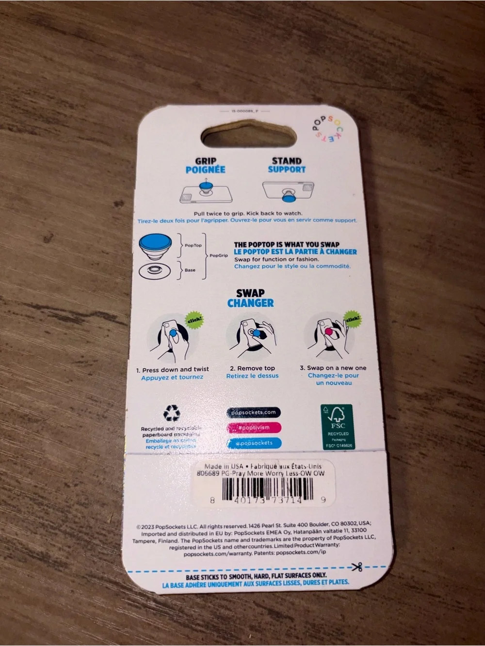 🆕💜 NEW PopSockets PopGrip Swappable Phone Grip White Blue Striped Grip & Stand